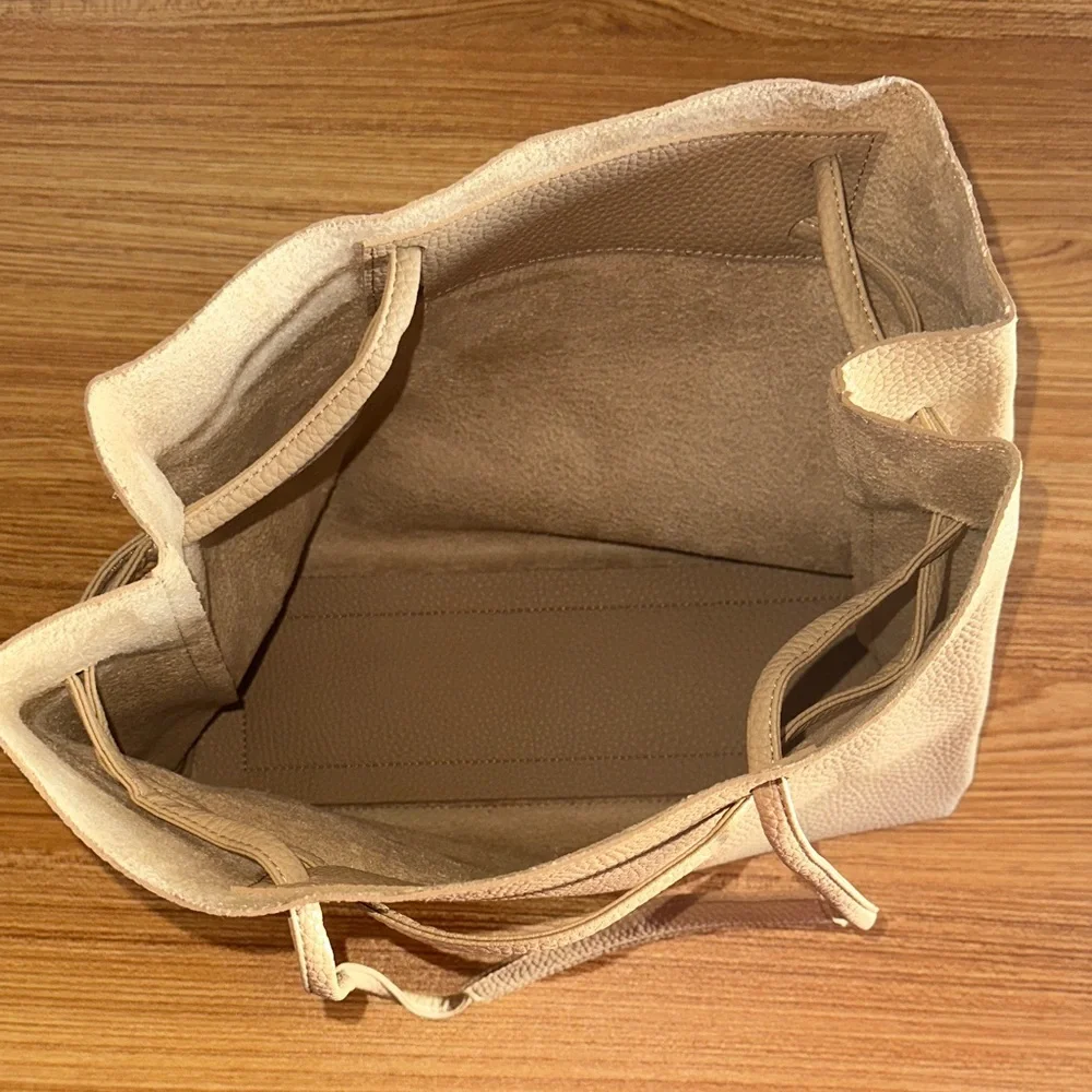 Tan Vegan Leather Tote Bag with Optional Short or Long Handles, Bucket Bag NWT
